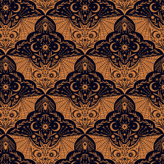 Cast A Spell Floral Bat Orange    A720.1 Cotton Woven Fabric