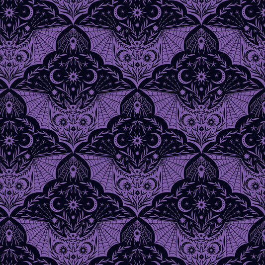 Cast A Spell Floral Bat Purple    A720.2 Cotton Woven Fabric