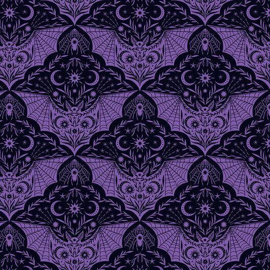 Cast A Spell Floral Bat Purple A720.2 Cotton Woven Fabric