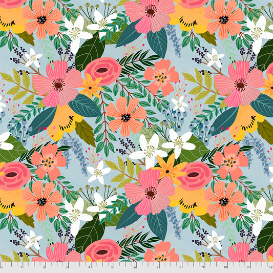 Farm Friends by Mia Chavro Floral Blue PWMC001.XBLUE Cotton Woven Fabric