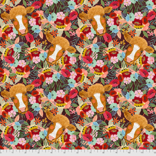 Farm Friends by Mia Chavro Floral Cow PWMC004.XMULTI Cotton Woven Fabric