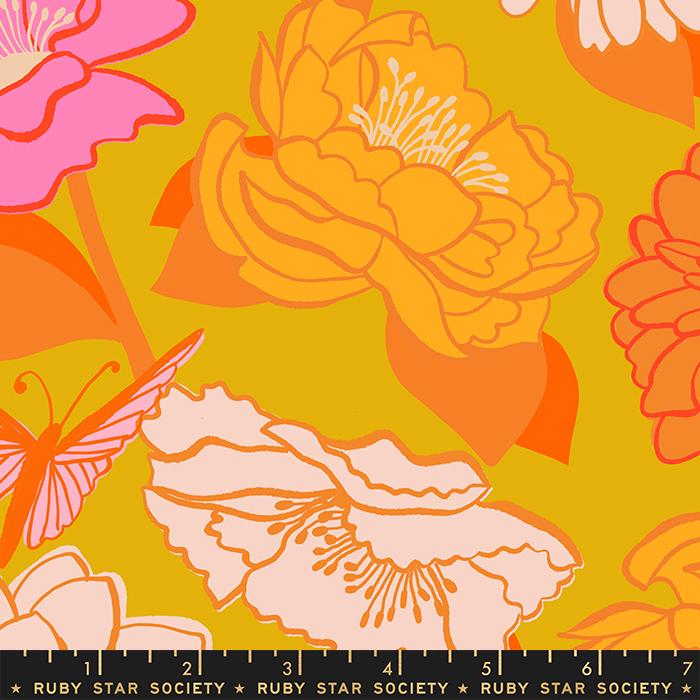 Flowerland by Melody Miller of Ruby Star Society Floral Goldenrod    RS0067-14 Cotton Woven Fabric