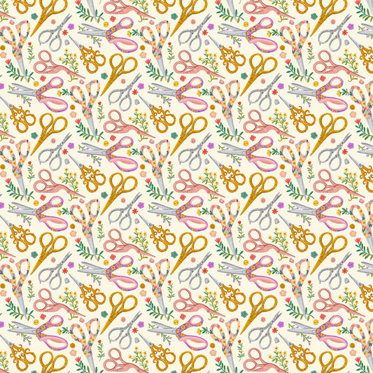 Sew Beautiful by Olivia Gibbs Floral Sewing Scissors Cream CD2085-CREAM Cotton Woven Fabric