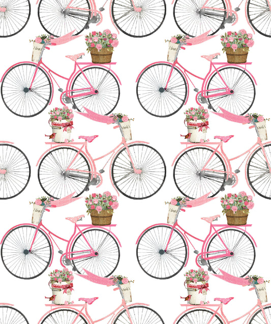 Hugs, Kisses & Special Wishes by Beth Albert Flower Bicycles White 19557-WHT-CTN-D Cotton Woven Fabric