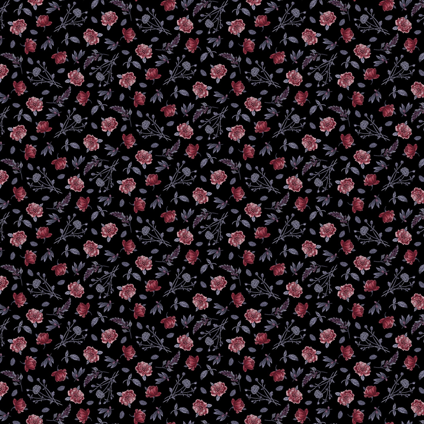 Bones Collection by Melissa Wang Flowers Black    7119-99 Cotton Woven Fabric