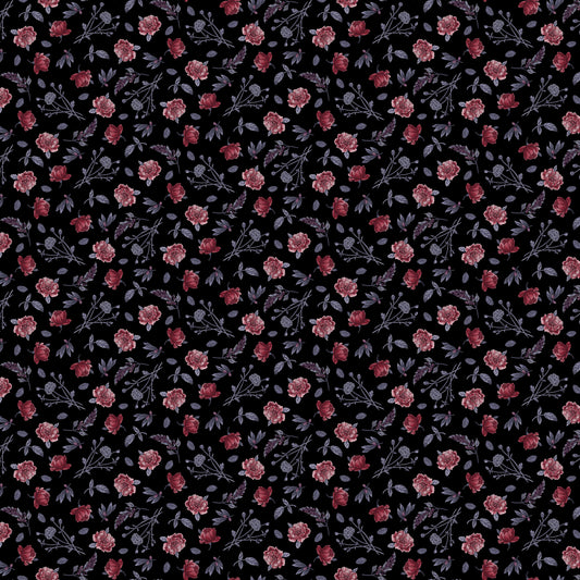 Bones Collection by Melissa Wang Flowers Black    7119-99 Cotton Woven Fabric