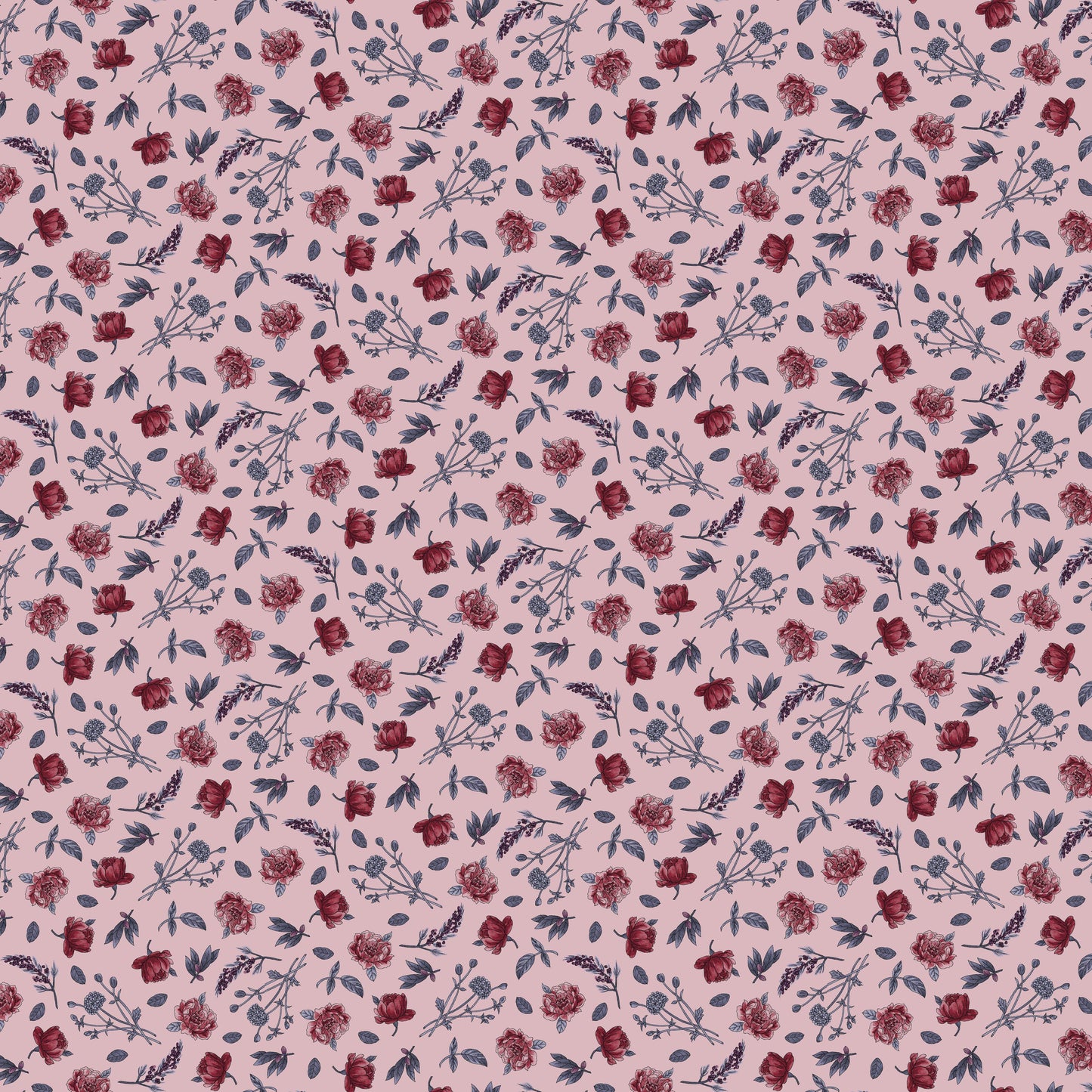 Bones Collection by Melissa Wang Flowers Dusty Rose    7119-21 Cotton Woven Fabric