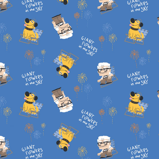 Licensed Pixar Dug Days Flowers in the Sky Blue    85490104-1 Cotton Woven Fabric