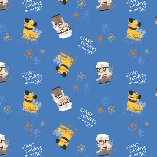 Licensed Pixar Dug Days Flowers in the Sky Blue 85490104-1 Cotton Woven Fabric