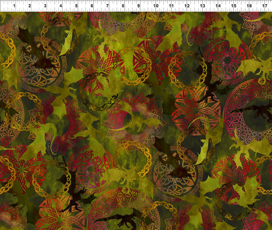 Dragons (The Ancients) Flying Dragons Green 4DRG-4 Cotton Woven Fabric