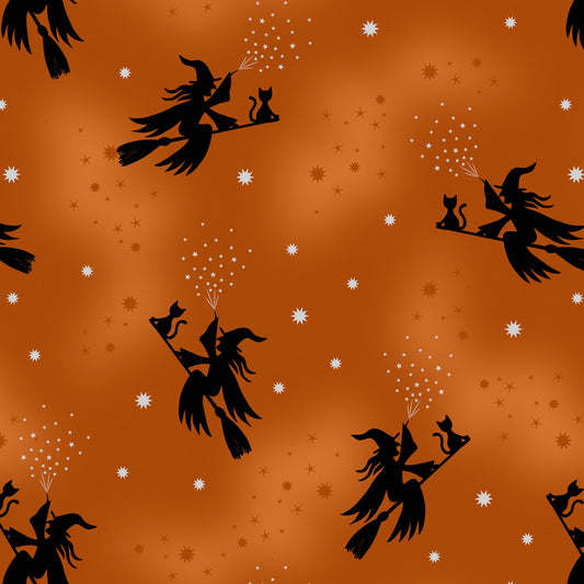 Cast A Spell Flying Witches Orange    A722.1 Cotton Woven Fabric