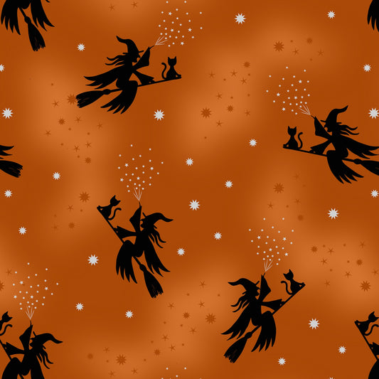 Cast A Spell Flying Witches Orange A722.1 Cotton Woven Fabric