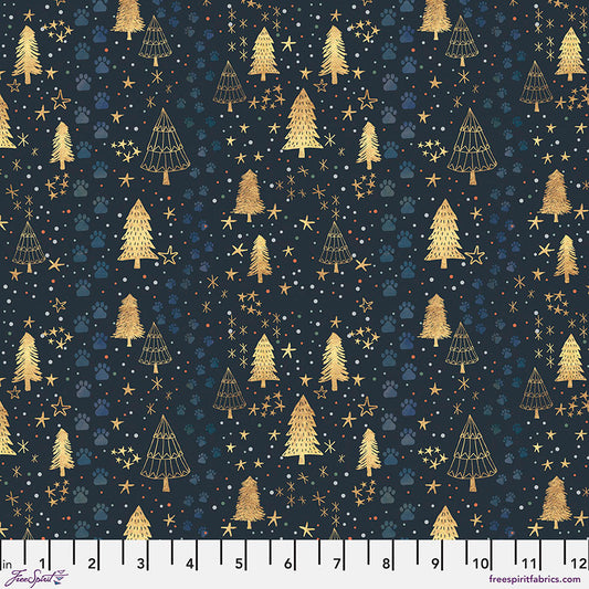 Christmas Squad by Mia Charro Follow the Tracks Navy    PWMC016.XNAVY Cotton Woven Fabric