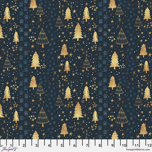 Christmas Squad by Mia Charro Follow the Tracks Navy PWMC016.XNAVY Cotton Woven Fabric