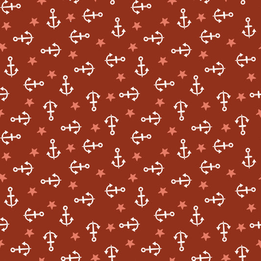 Water Babies by Sugarly Designs Four-Way Anchors Merlot 6689-88 Cotton Woven Fabric