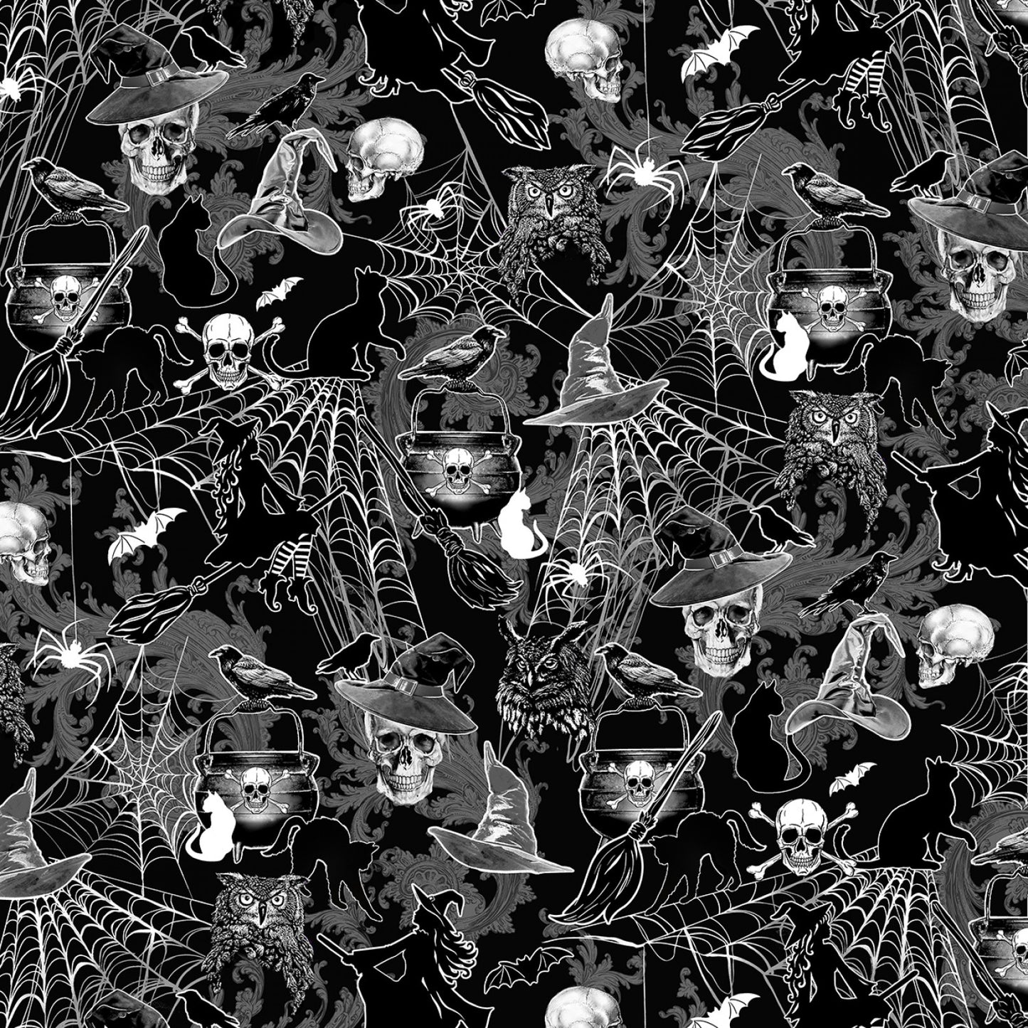 Halloween Spirit Fright Night Glow in the Dark Gray 12549G-13 Cotton Woven Fabric