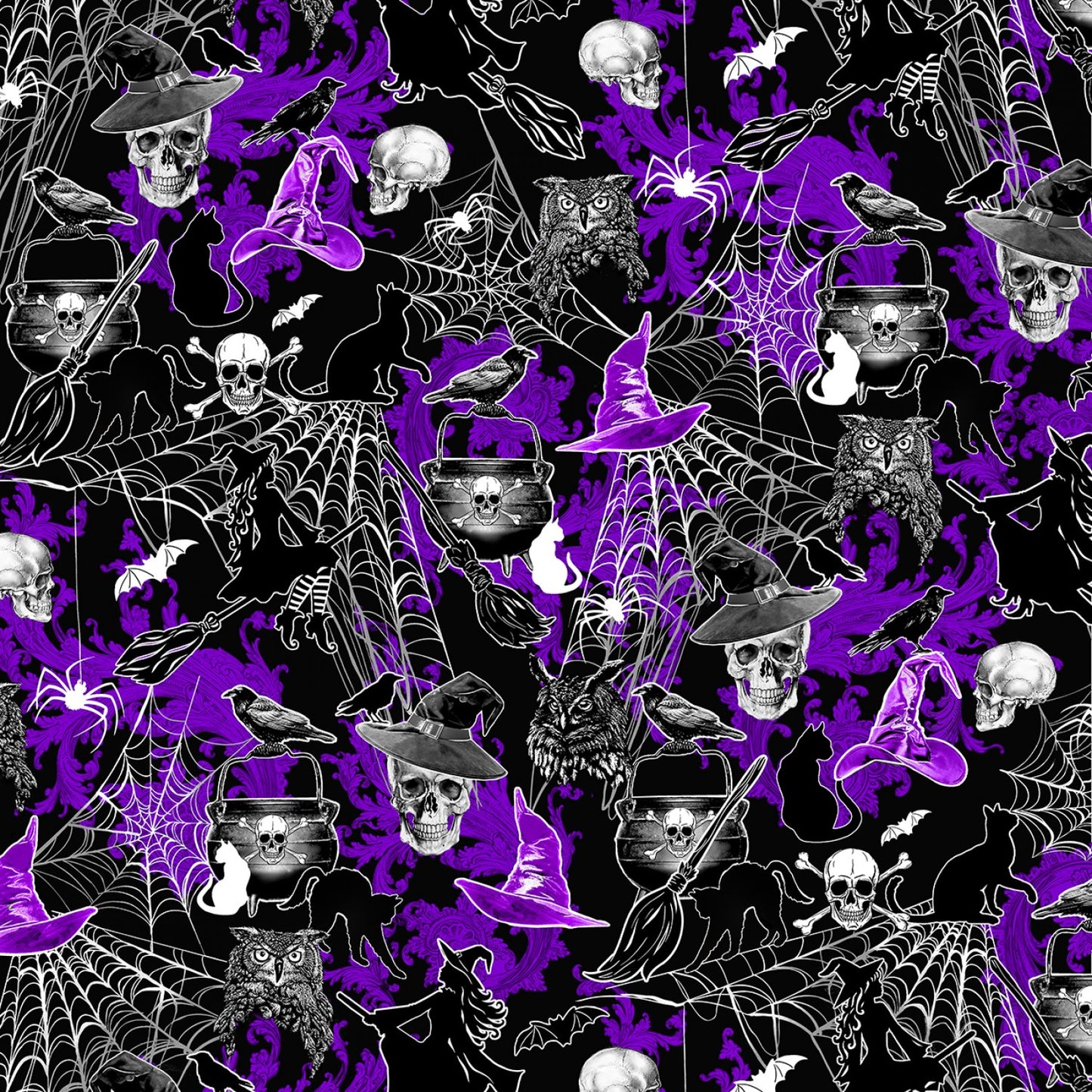 Halloween Spirit Fright Night Glow in the Dark Purple 12549G-67 Cotton Woven Fabric