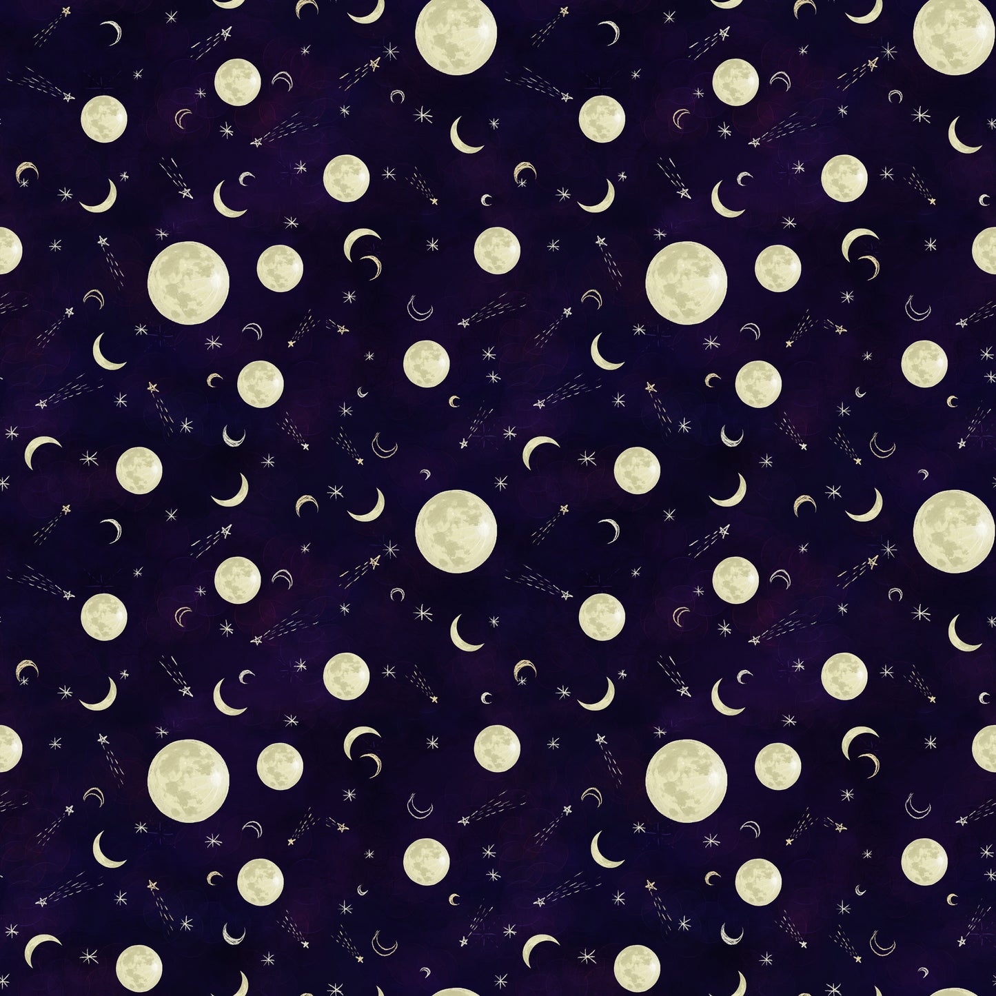 Midnight Rendezvous by Raquel Maciel Full and Crescent Moons Dark Purple    2902-59 Cotton Woven Fabric