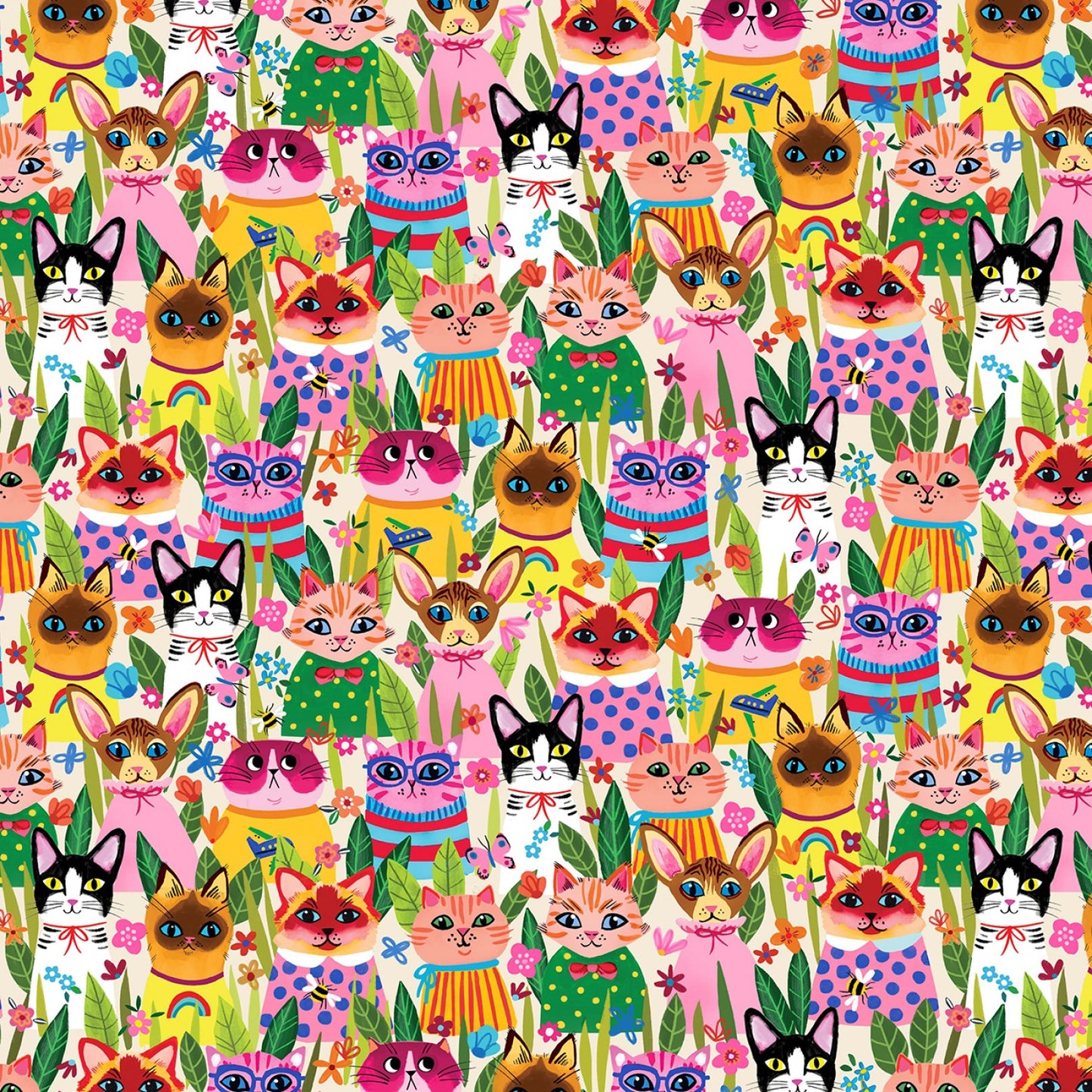 Puddy Cats by Emma Jayne Funny Felines Cream    DDC10613-CREA Cotton Woven Fabric