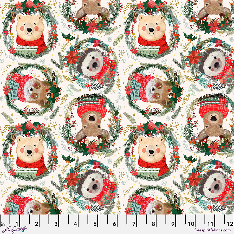 Christmas Squad by Mia Charro Fuzzy Friends Ivory    PWMC012.XIVORY Cotton Woven Fabric