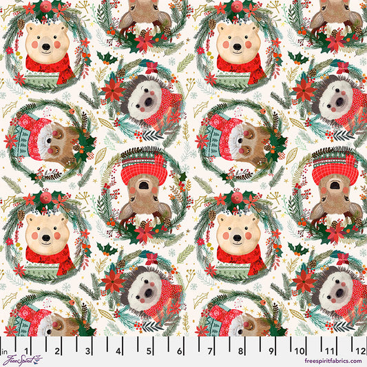 Christmas Squad by Mia Charro Fuzzy Friends Ivory PWMC012.XIVORY Cotton Woven Fabric
