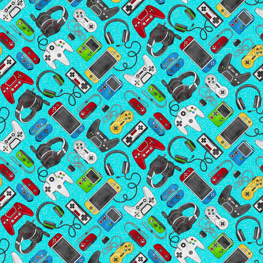 Gaming Zone Controllers Turquoise 24570-64 Cotton Woven Fabric