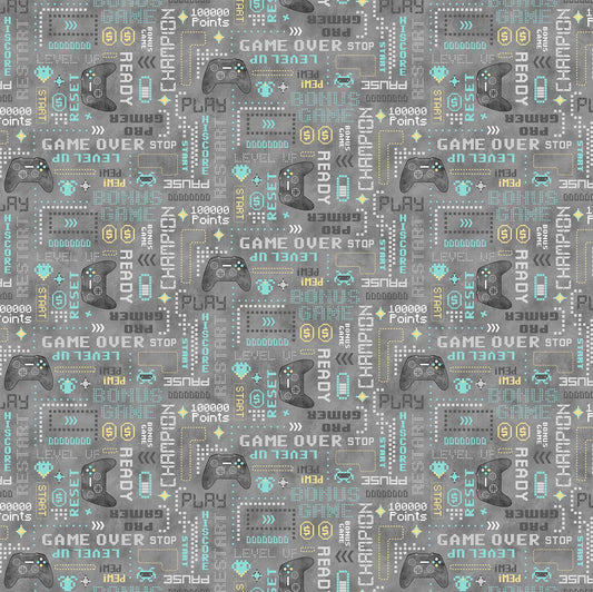 Gaming Zone Words Gray 24571-94 Cotton Woven Fabric