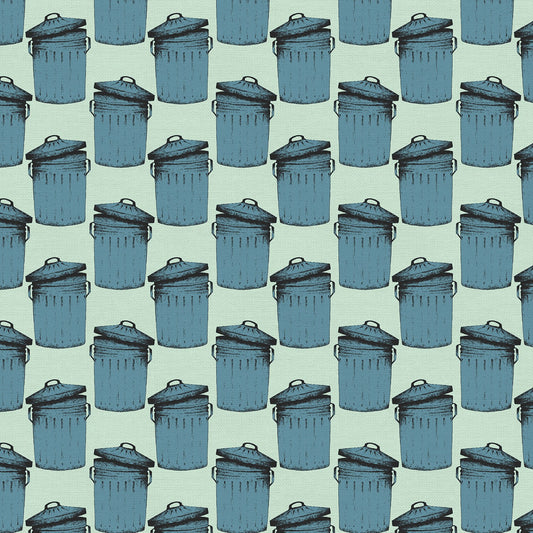 Raccoon Ruckus by Allira Tee Garbage Cans Mint 120-22718 Cotton Woven Fabric
