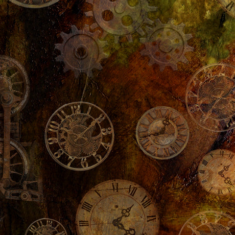Steampunk Express by Desiree's Designs Gear and Clock Toss    29068A Cotton Woven Fabric