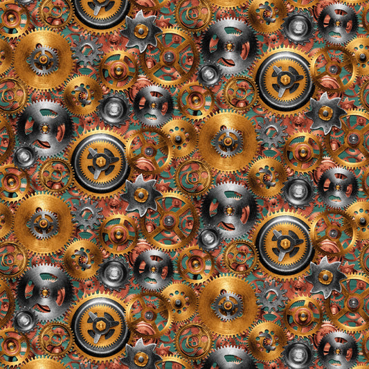 Time Travel by Urban Essence Designs Gears Gold 3013-44 Cotton Woven Fabric