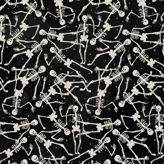 Toil & Trouble by Heatherlee Chan Collection Glow in the Dark Skeletons Black Y4161-3 Cotton Woven Fabric