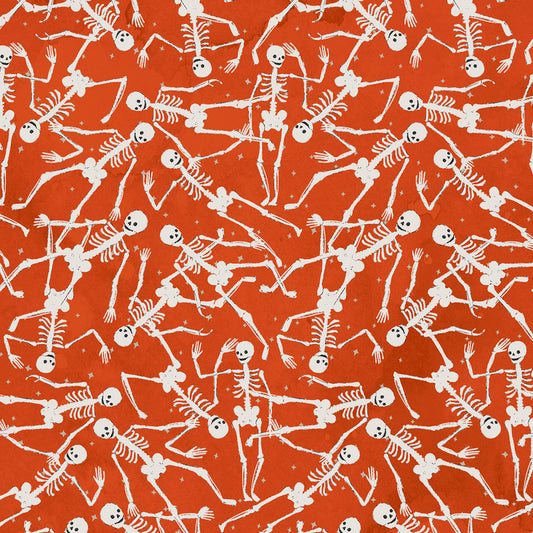 PREORDER ITEM - EXPECTED MAY 2024: Toil & Trouble by Heatherlee Chan Collection Glow in the Dark Skeletons Dark Orange    Y4161-37 Cotton Woven Fabric