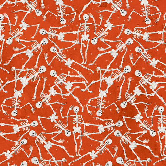 Toil & Trouble by Heatherlee Chan Collection Glow in the Dark Skeletons Dark Orange Y4161-37 Cotton Woven Fabric