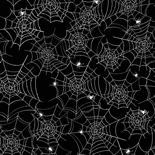 PREORDER ITEM - EXPECTED MAY 2024:  Toil & Trouble by Heatherlee Chan Collection Glow in the Dark Spiderweb Black    Y4164-3 Cotton Woven Fabric