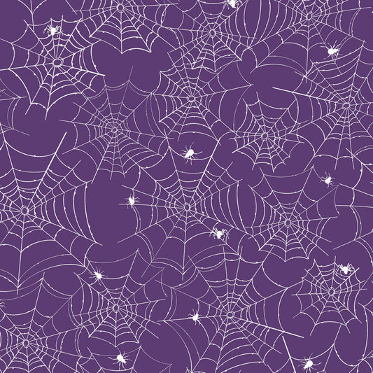 Toil & Trouble by Heatherlee Chan Collection Glow in the Dark Spiderweb Purple Y4164-27 Cotton Woven Fabric