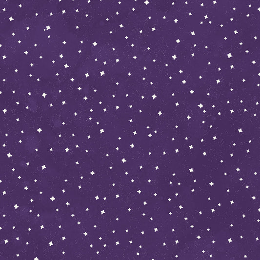 PREORDER ITEM - EXPECTED MAY 2024:  Toil & Trouble by Heatherlee Chan Collection Glow in the Dark Stars Dark Purple    Y4165-28 Cotton Woven Fabric