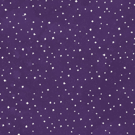 Toil & Trouble by Heatherlee Chan Collection Glow in the Dark Stars Dark Purple Y4165-28 Cotton Woven Fabric