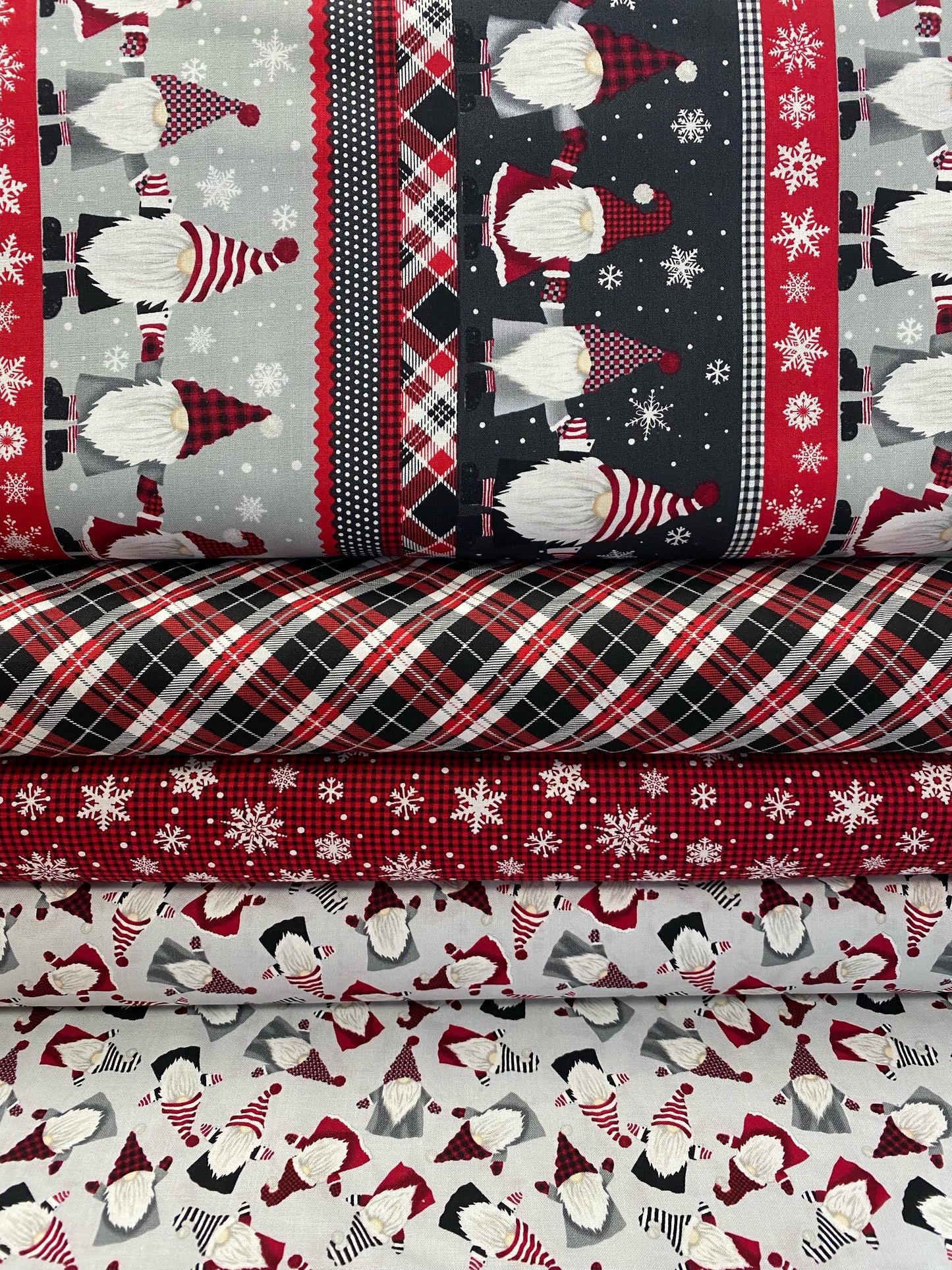 Gnome for the Holidays Holiday Small Bias Plaid Red  C1368-RED Cotton Woven Fabric