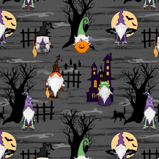 Gnome-ster Mash by Jennifer Pugh Gnomes Allover Black 82650-997 Cotton Woven Fabric