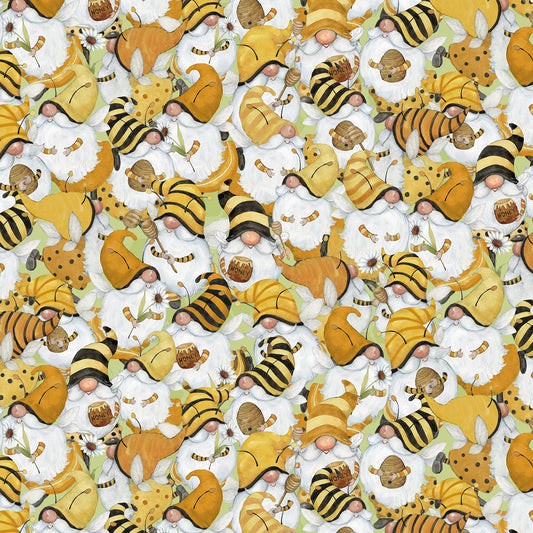 Buzzin with My Gnome-iezz  by Susan Winget Gnomes Packed Green    39836-751 Cotton Woven Fabric