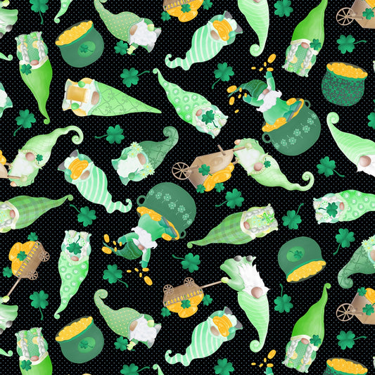 Lucky Gnomes by Andi Metz Gnomes Tossed Black 12664B-12 Cotton Woven Fabric