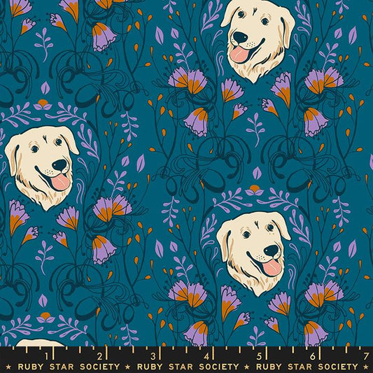 PREORDER ITEM - EXPECTED MAY 2024:  Dog Park by Sarah Watts of Ruby Star Society Golden Garden Teal    RS2093-12 Cotton Woven Fabric