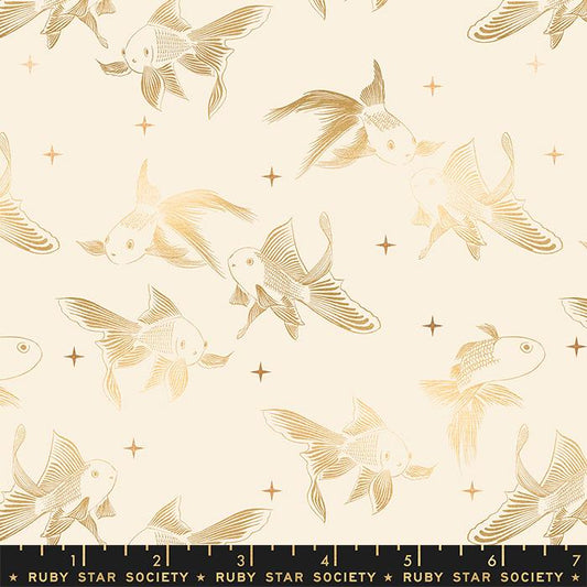 Curio by Melody Miller of Ruby Star Sociey Goldfish Natural Metallic    RS0061-11M Cotton Woven Fabric