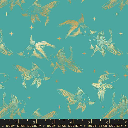 Curio by Melody Miller of Ruby Star Sociey Goldfish Succulent Metallic RS0061-14M Cotton Woven Fabric
