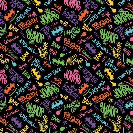 Licensed Batman 2 Gotham Grafitti Black 23200379-2 Cotton Woven Fabric