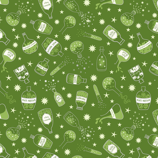 Cast A Spell Halloween Bottles Green A721.2 Cotton Woven Fabric