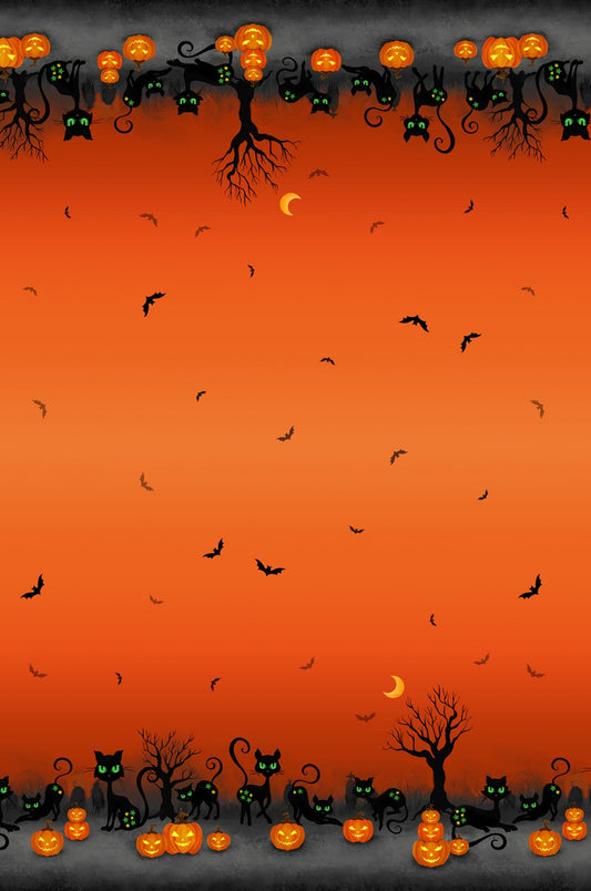 Trick or Treat Halloween Midnight Mischief Double Border Orange    DCX10335-ORAN Cotton Woven Fabric