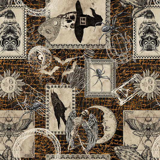 Deja Boo by Satin Moon Designs Halloween Patch Black    2169-99 Cotton Woven Fabric
