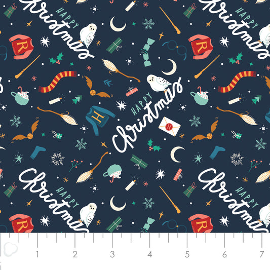 Licensed Character Winter Holiday III Happy Christmas Navy    23800816-03 Cotton Woven Fabric