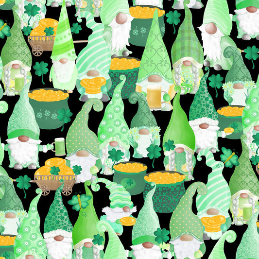Lucky Gnomes by Andi Metz Happy Go Lucky Black 12668B-12 Cotton Woven Fabric